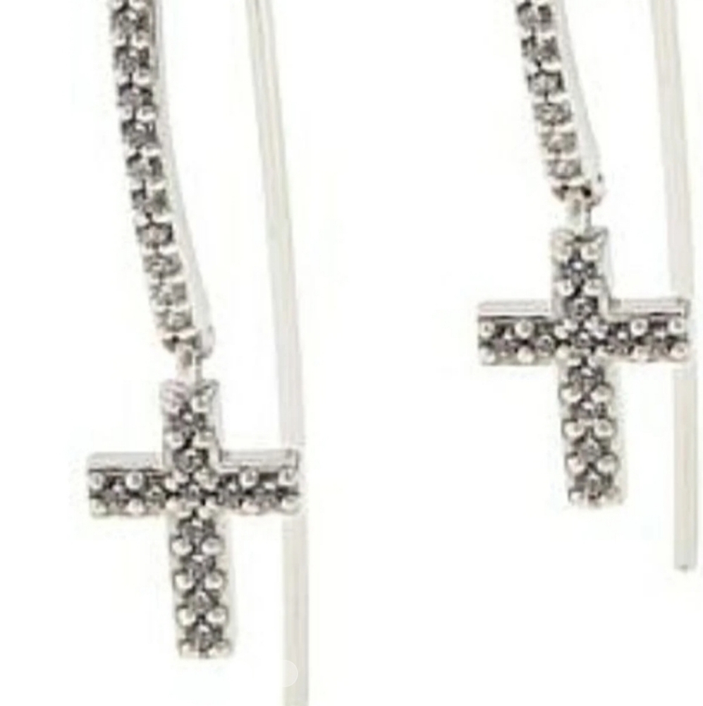 Stunning 925 CZ Cross Straight Hook Earrings